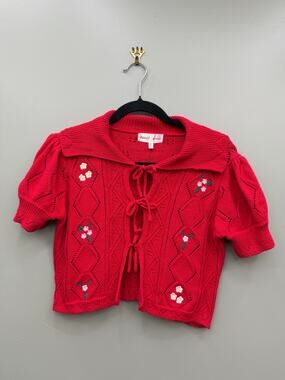 Hazel Moon Floral Embroidered Tie Front Cardigan Crop Top S